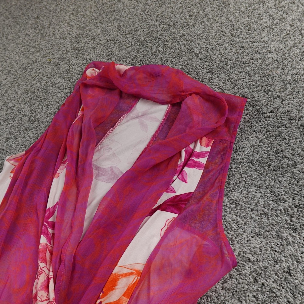 Soft Surroundings Vest Womens L Pink Floral Drape Sleeveless Open Front Cardigan